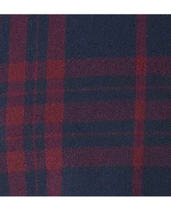 Burgundy Navy Brushed Cotton Check Classic Fit Button-Down Casual Shirt
