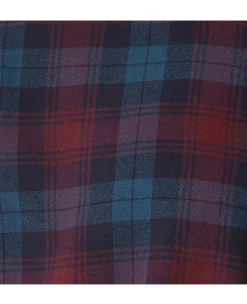 Burgundy Navy Brushed Cotton Check Slim Fit Casual Shirt