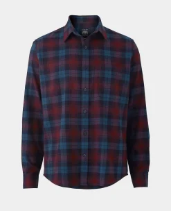 Burgundy Navy Brushed Cotton Check Slim Fit Casual Shirt