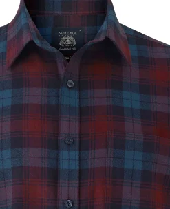 Burgundy Navy Brushed Cotton Check Slim Fit Casual Shirt