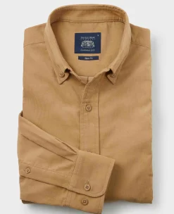 Camel Cotton Babycord Slim Fit Button-Down Casual Shirt