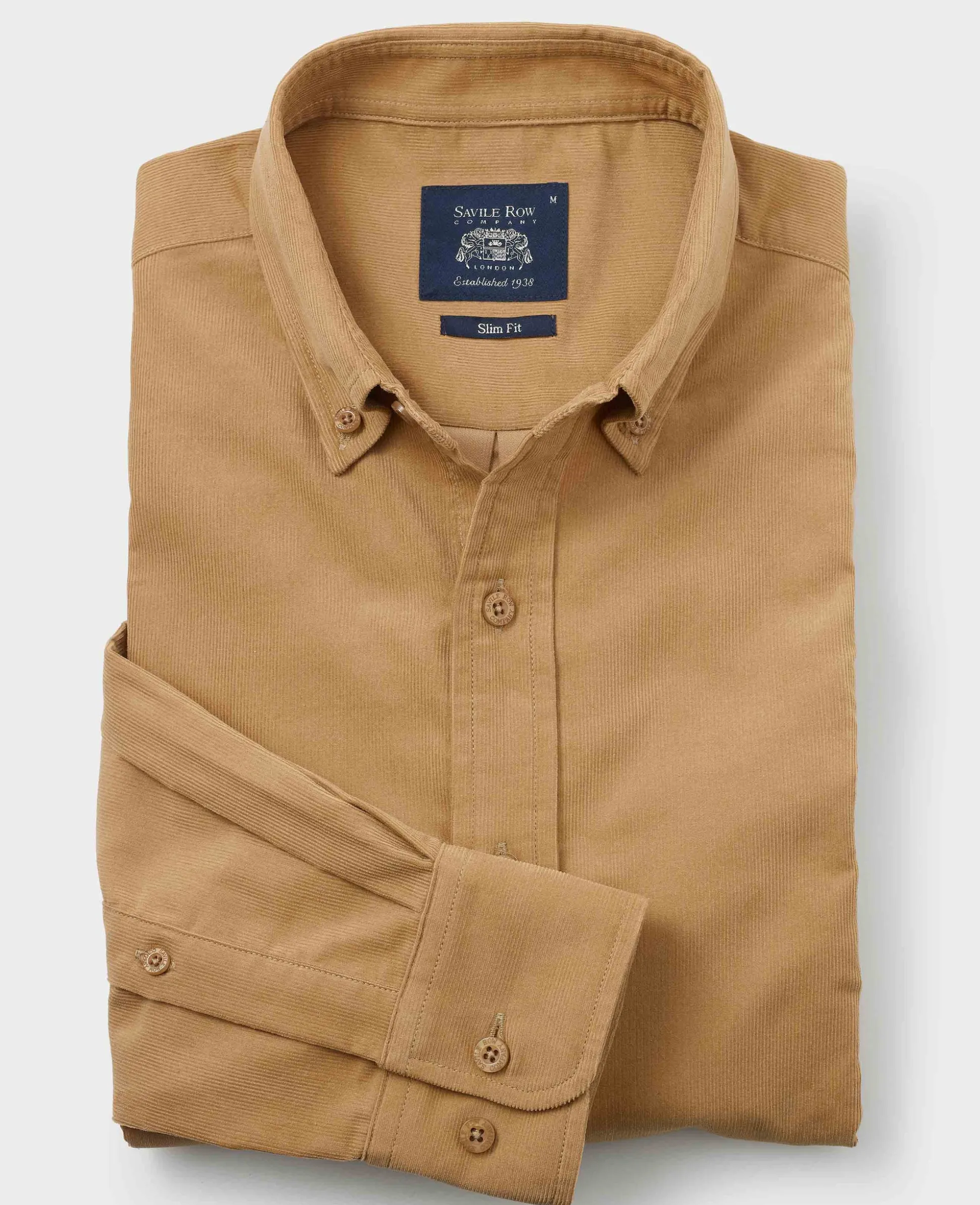 Camel Cotton Babycord Slim Fit Button-Down Casual Shirt