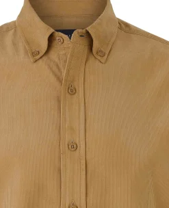 Camel Cotton Babycord Slim Fit Button-Down Casual Shirt
