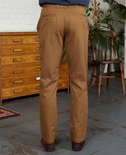 Cappuccino Brown Stretch Cotton Classic Fit Flat Front Chinos