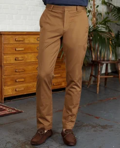 Cappuccino Brown Stretch Cotton Classic Fit Flat Front Chinos