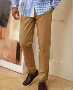 Cappuccino Brown Stretch Cotton Classic Fit Flat Front Chinos