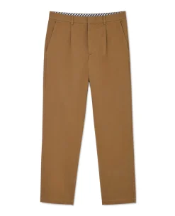 Cappuccino Brown Stretch Cotton Classic Fit Pleated Chinos