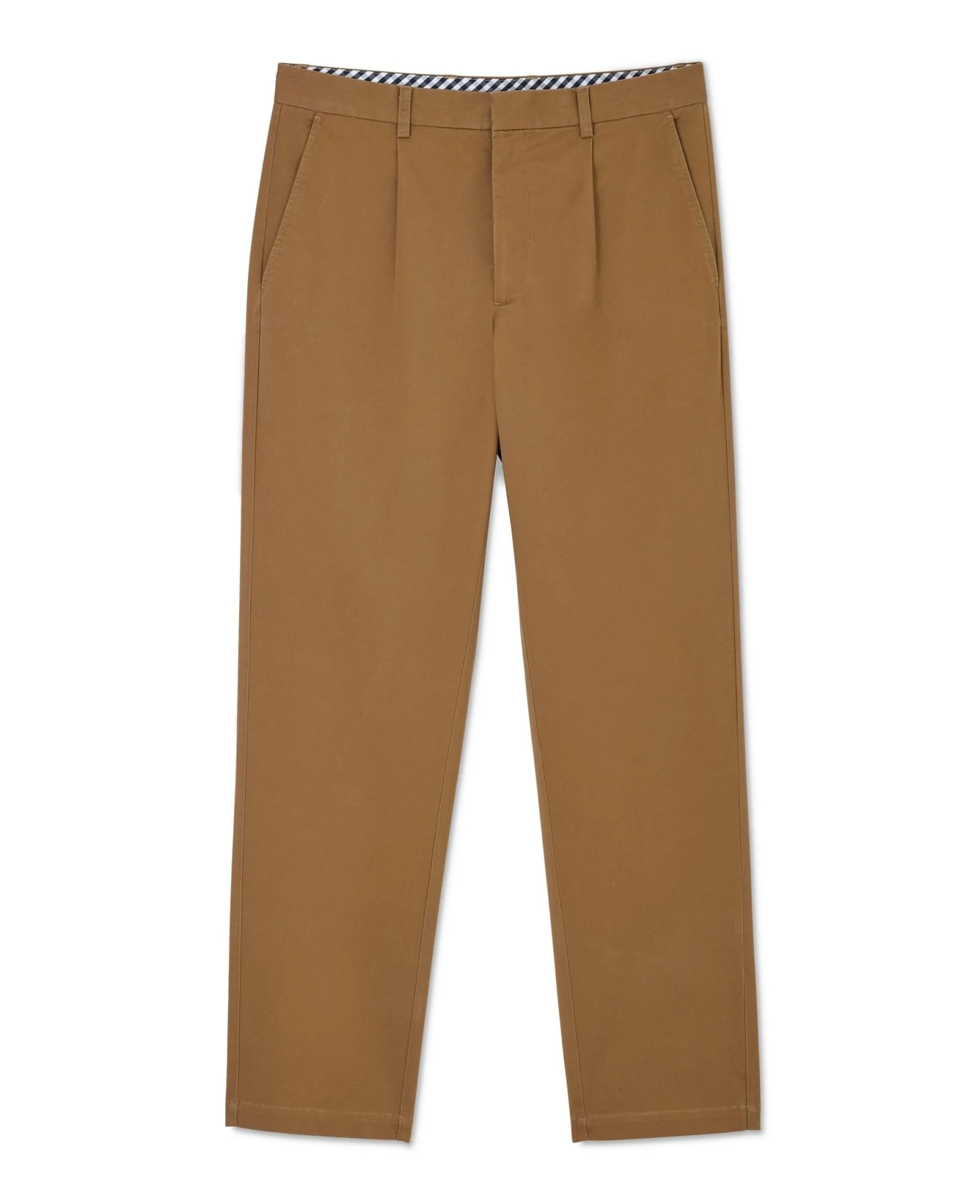 Cappuccino Brown Stretch Cotton Classic Fit Pleated Chinos