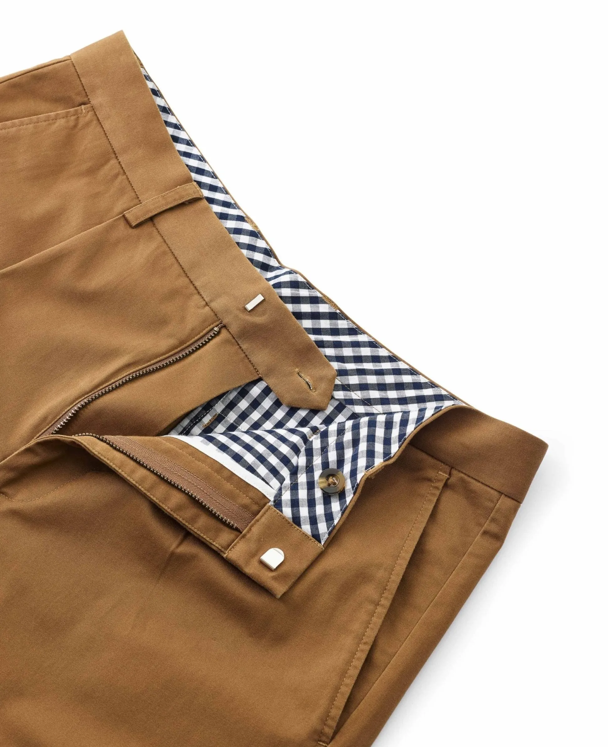 Cappuccino Brown Stretch Cotton Classic Fit Pleated Chinos