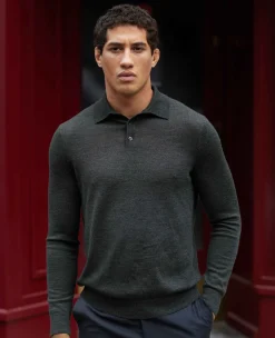 Charcoal Merino Wool Knitted Polo Shirt
