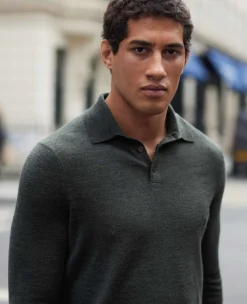 Charcoal Merino Wool Knitted Polo Shirt