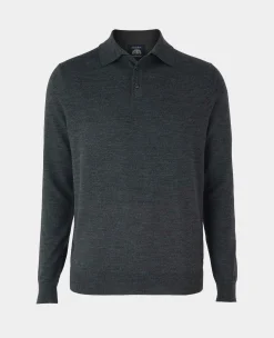 Charcoal Merino Wool Knitted Polo Shirt
