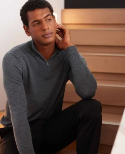 Charcoal Merino Wool Zip Neck Jumper