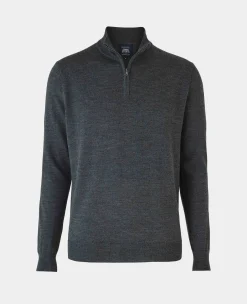 Charcoal Merino Wool Zip Neck Jumper