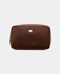 Chocolate Brown Leather Wash Bag