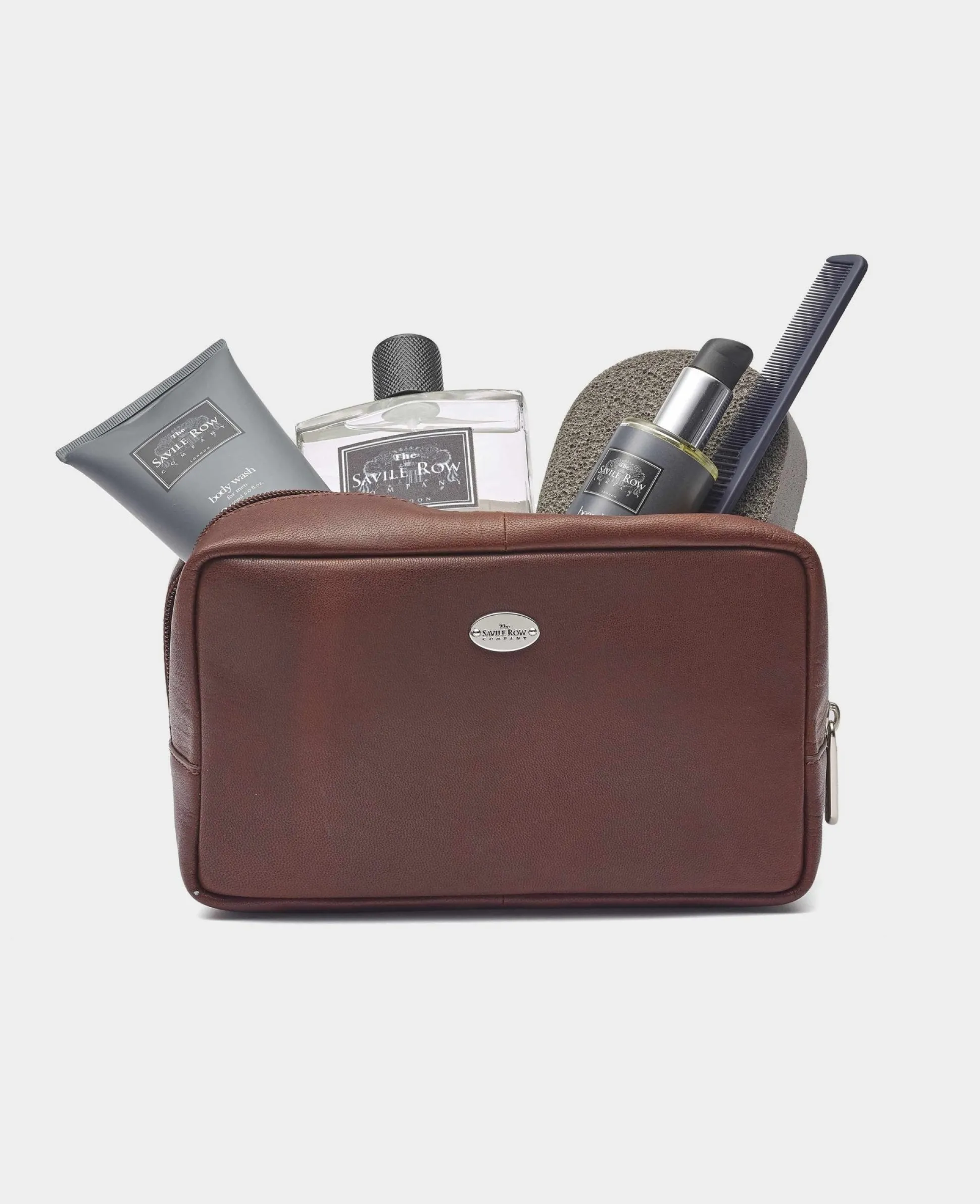 Chocolate Brown Leather Wash Bag