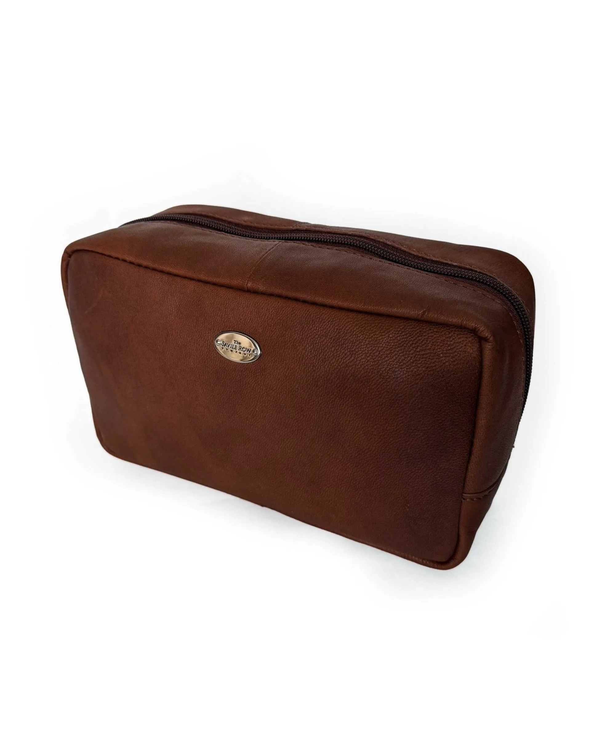Chocolate Brown Leather Wash Bag