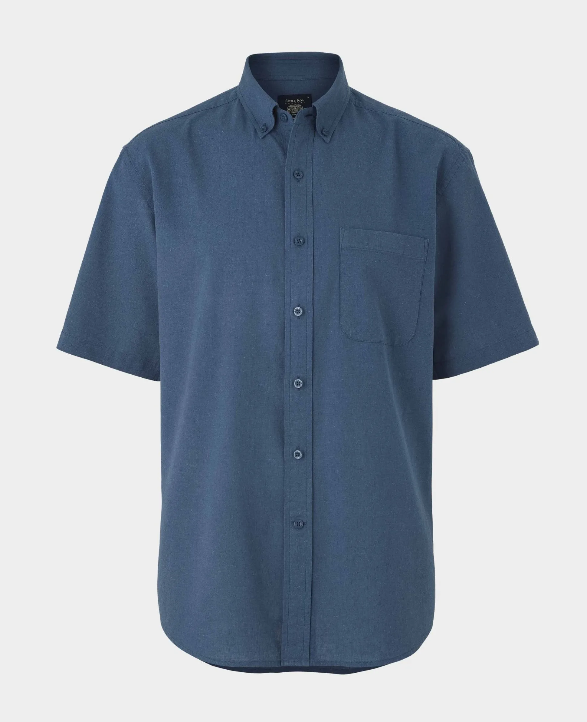 Dark Blue Linen Cotton Classic Fit Button-Down Short Sleeve Casual Shirt