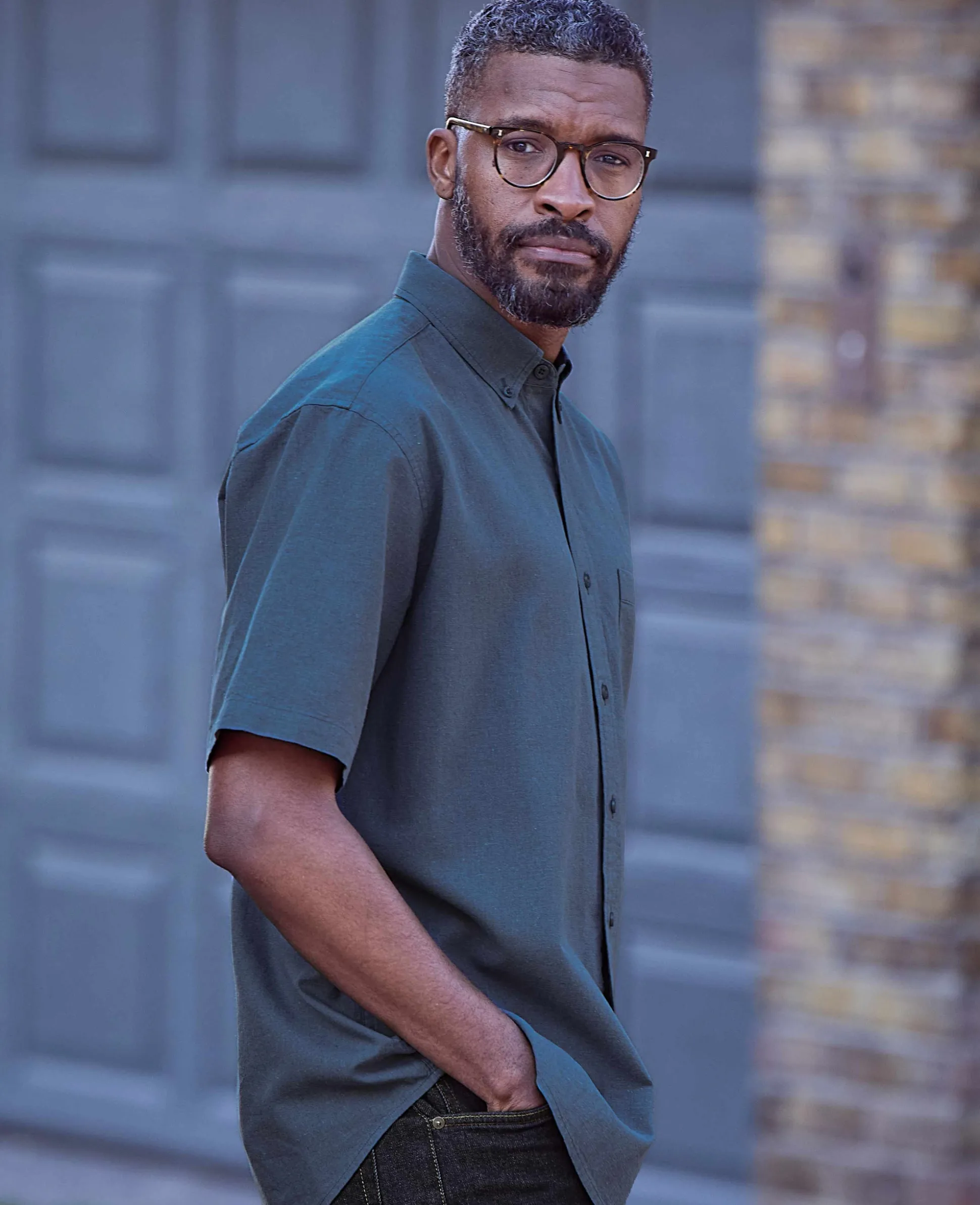 Dark Blue Linen Cotton Classic Fit Button-Down Short Sleeve Casual Shirt