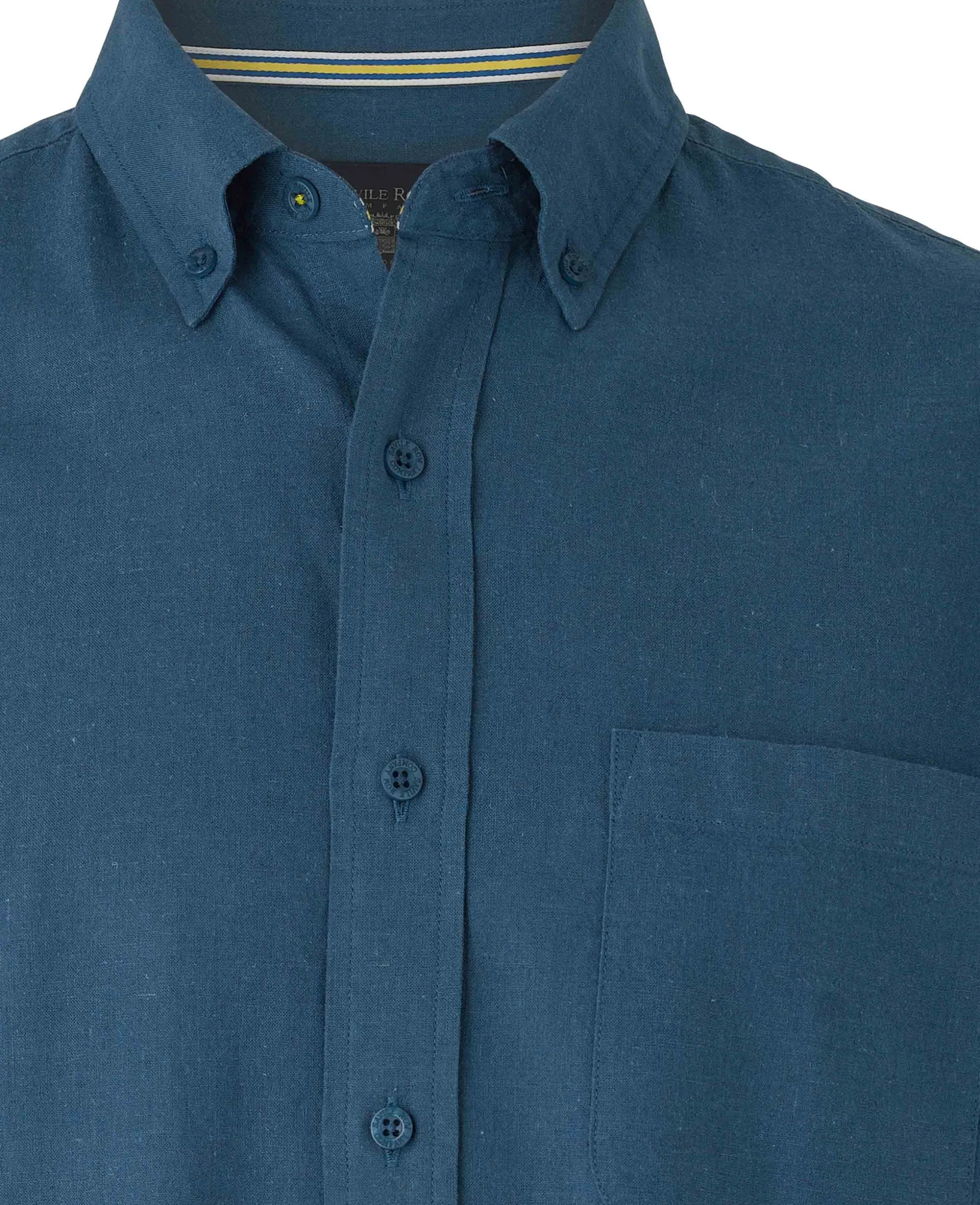 Dark Blue Linen Cotton Classic Fit Button-Down Short Sleeve Casual Shirt