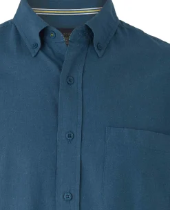 Dark Blue Linen Cotton Classic Fit Button-Down Casual Shirt