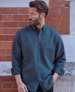 Dark Blue Linen Cotton Classic Fit Button-Down Casual Shirt