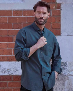Dark Blue Linen Cotton Classic Fit Button-Down Casual Shirt