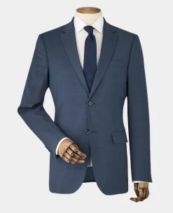 Dark Blue Wool-Blend Tailored Suit Jacket