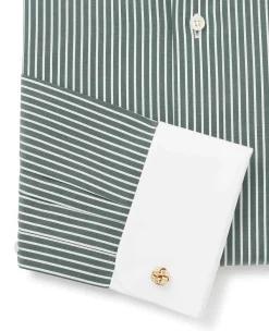 Dark Green Reverse Stripe Classic Fit Shirt With White Collar & Cuffs