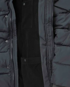 Dark Grey Hooded Puffer Jacket with Rib Knit Storm Cuffs