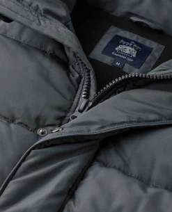 Dark Grey Hooded Puffer Jacket with Rib Knit Storm Cuffs