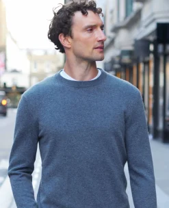 Denim Blue Merino Wool Cashmere Crew Neck Jumper