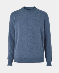 Denim Blue Merino Wool Cashmere Crew Neck Jumper