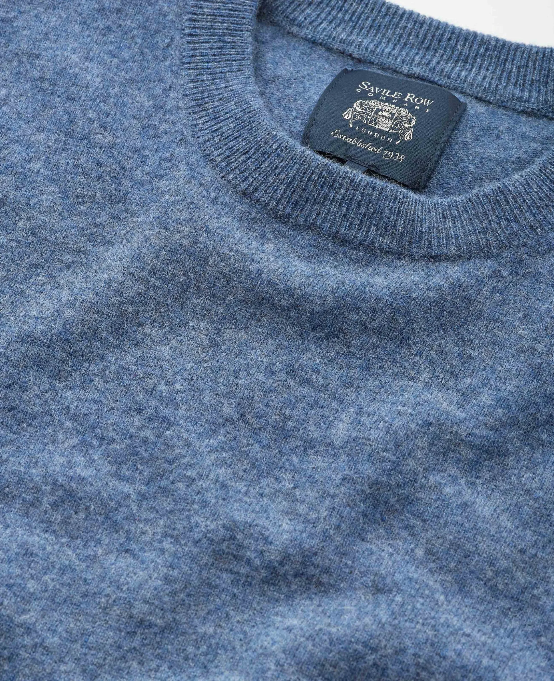 Denim Blue Merino Wool Cashmere Crew Neck Jumper
