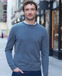 Denim Blue Merino Wool Cashmere Crew Neck Jumper