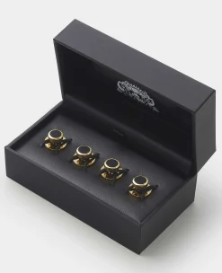 Four Pack Gold and Black Onyx Stone Dress Studs
