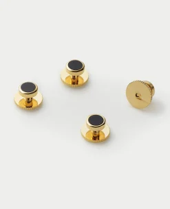 Four Pack Gold and Black Onyx Stone Dress Studs