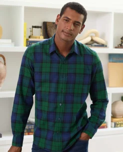 Green Blue Brushed Cotton Check Slim Fit Casual Shirt