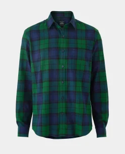 Green Blue Brushed Cotton Check Slim Fit Casual Shirt