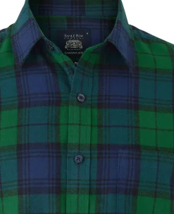 Green Blue Brushed Cotton Check Slim Fit Casual Shirt