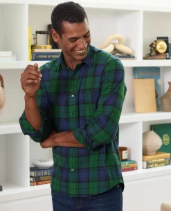 Green Blue Brushed Cotton Check Slim Fit Casual Shirt