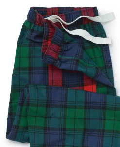 Green Blue Brushed Cotton Twill Window Check Lounge Pants