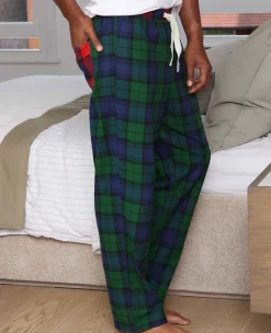 Green Blue Brushed Cotton Twill Window Check Lounge Pants