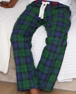 Green Blue Brushed Cotton Twill Window Check Lounge Pants