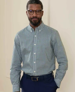 Green Blue Poplin Gingham Check Slim Fit Casual Shirt