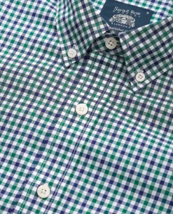 Green Blue Poplin Gingham Check Slim Fit Casual Shirt