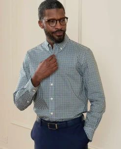 Green Blue Poplin Gingham Check Slim Fit Casual Shirt