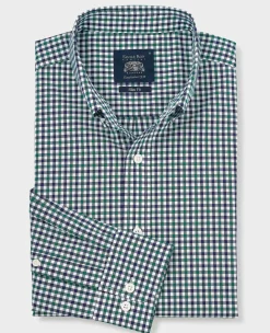 Green Blue Poplin Gingham Check Slim Fit Casual Shirt