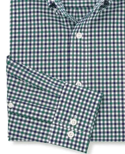 Green Blue Poplin Gingham Check Slim Fit Casual Shirt