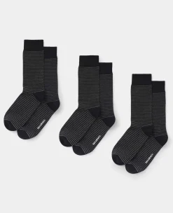 Grey Black Stripe Cotton Rich Three Pack Socks
